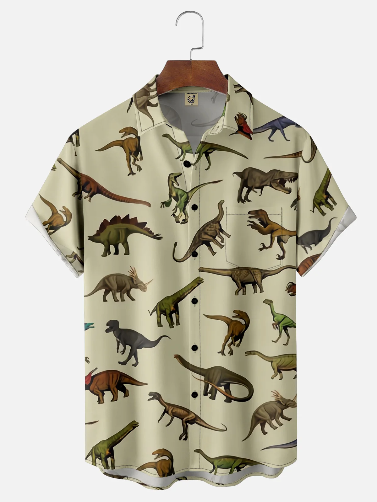 Moisture-wicking Dinosaur Chest Pocket Hawaiian Shirt