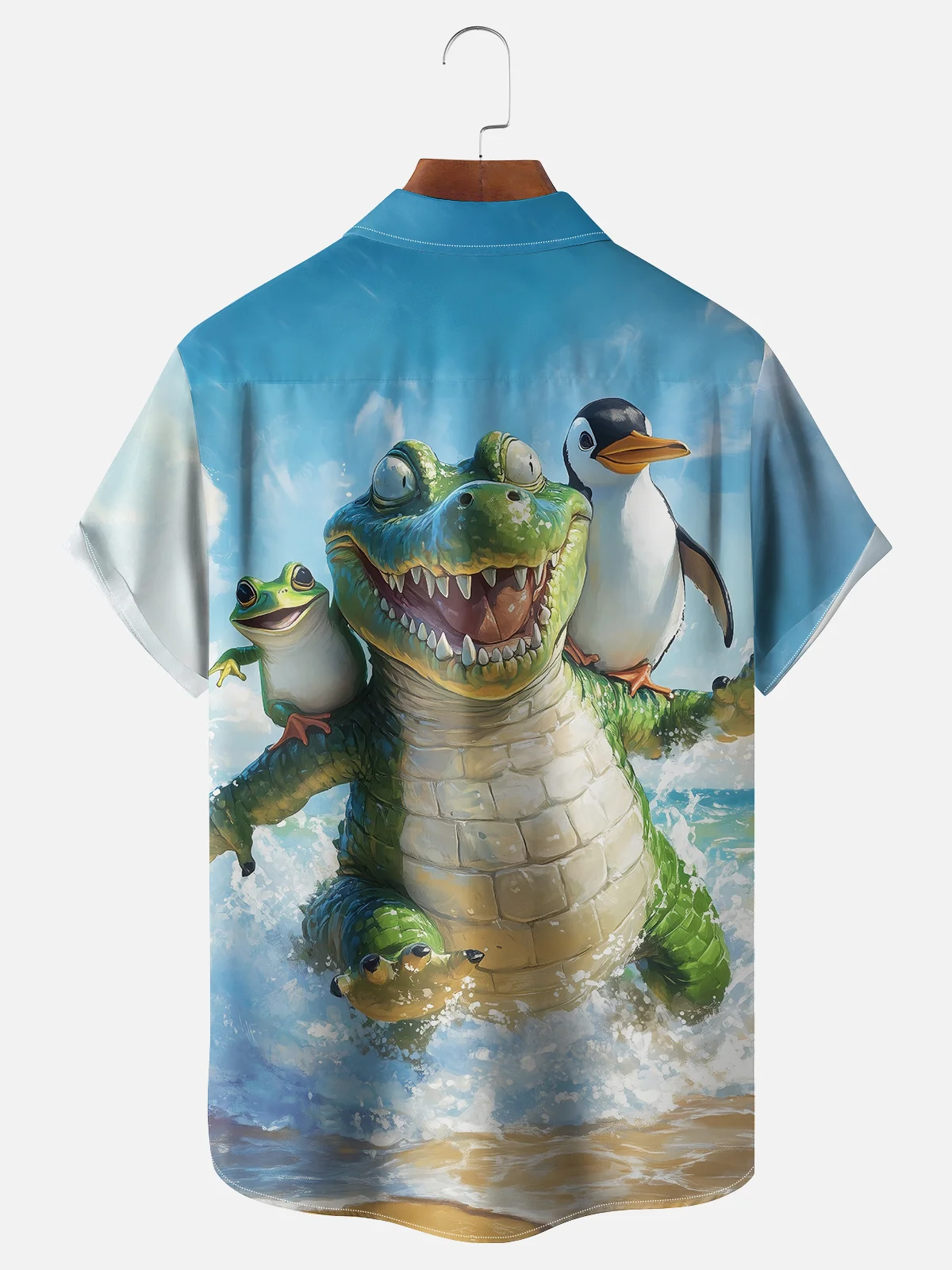 Moisture Wicking Gator Penguin Frog Surf Chest Pocket Hawaiian Shirt