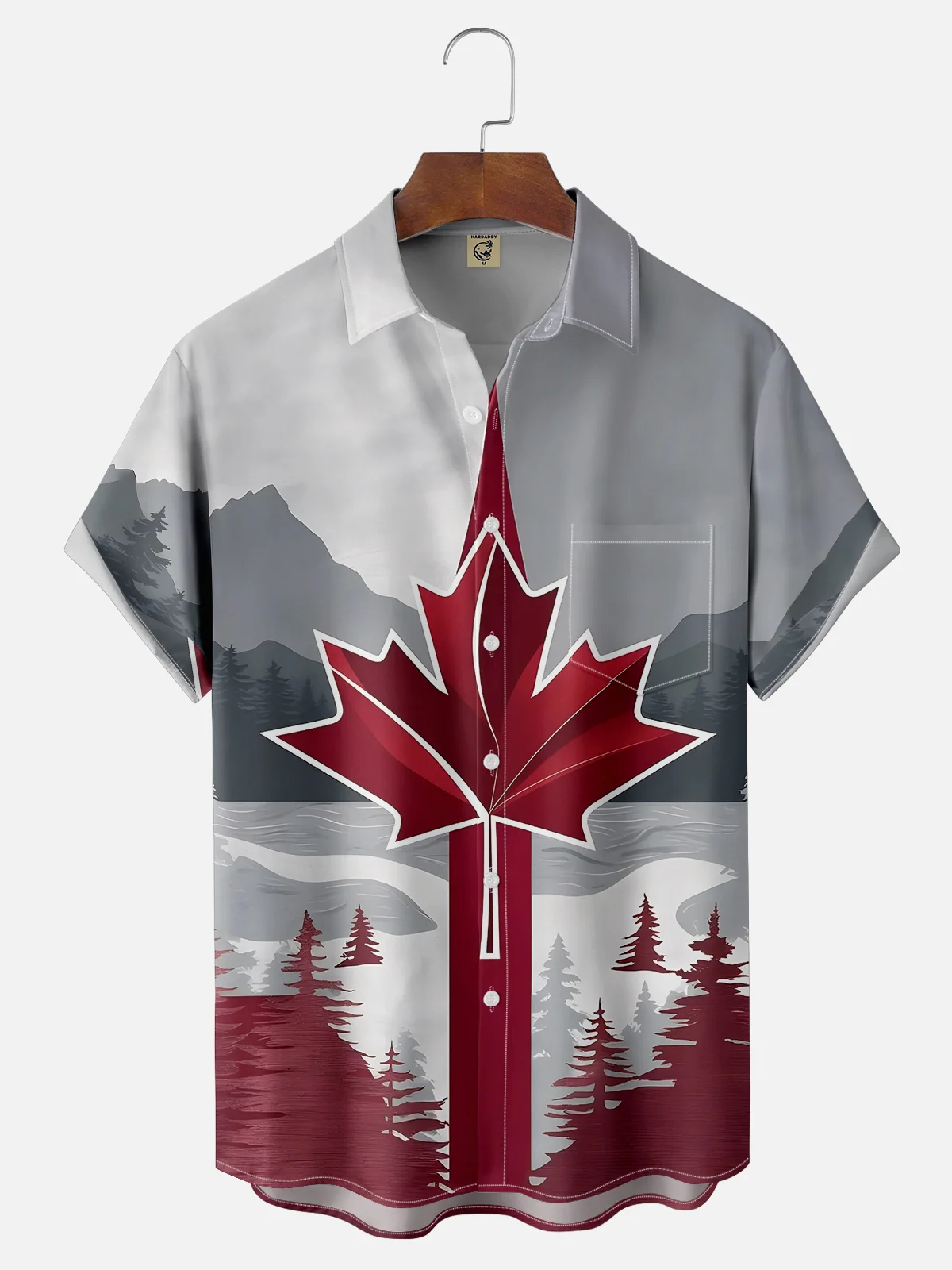Moisture-wicking Canada Day Flag Maple Leaf Chest Pocket Casual Shirt