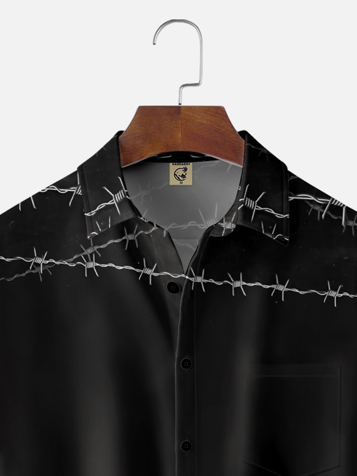Moisture Wicking Abstract Geometric Barbed Wire Chest Pocket Hawaiian Shirt