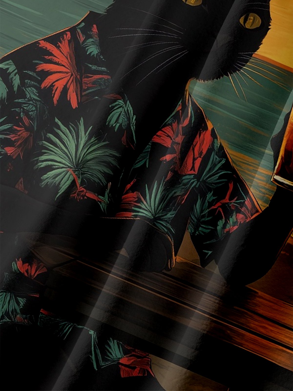 Moisture Wicking Holiday Black and White Cat Chest Pocket Hawaiian Shirt