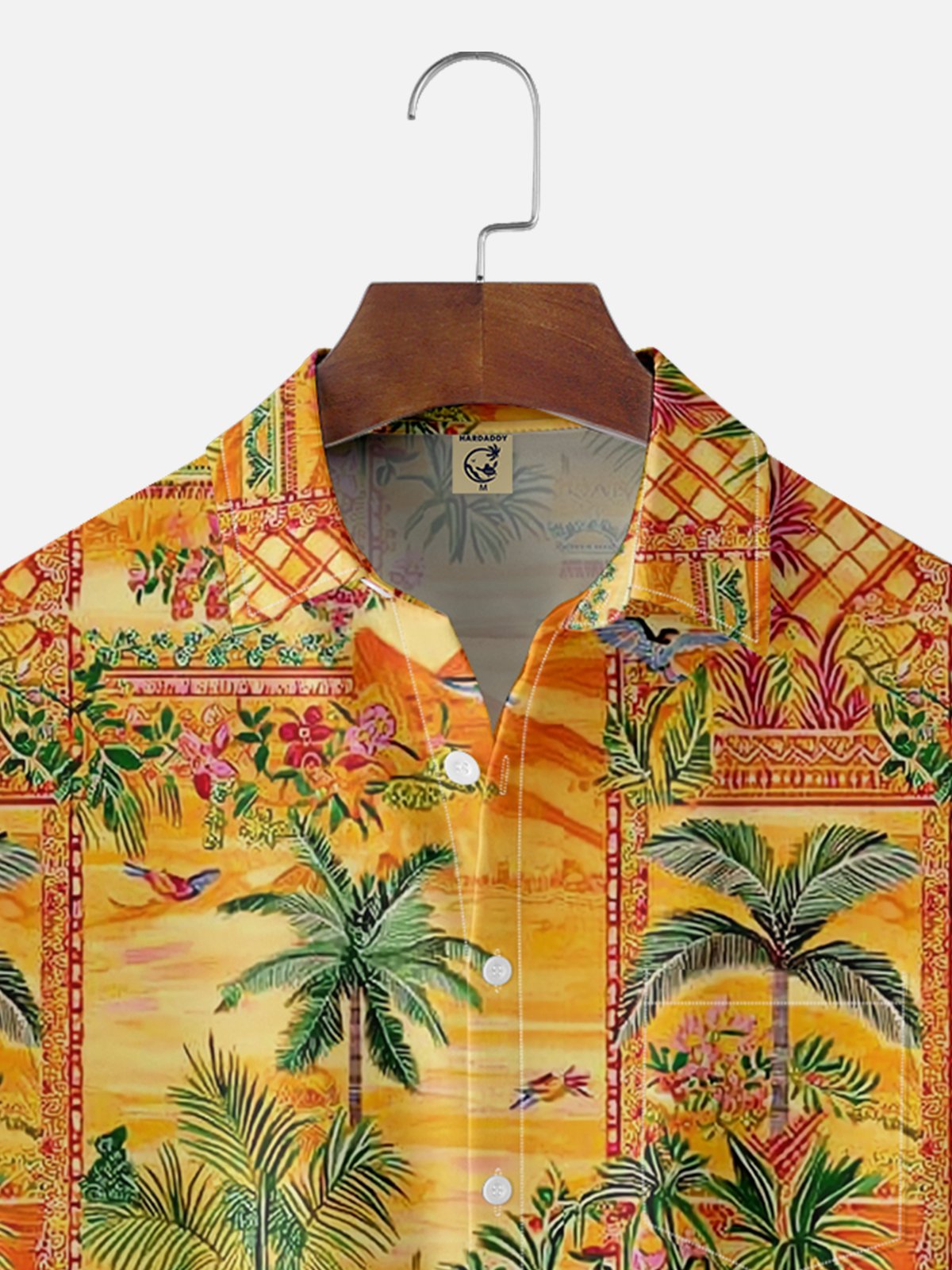 Moisture-wicking Mediterranean Italian Style Palm Tree Chest Pocket Hawaiian Shirt