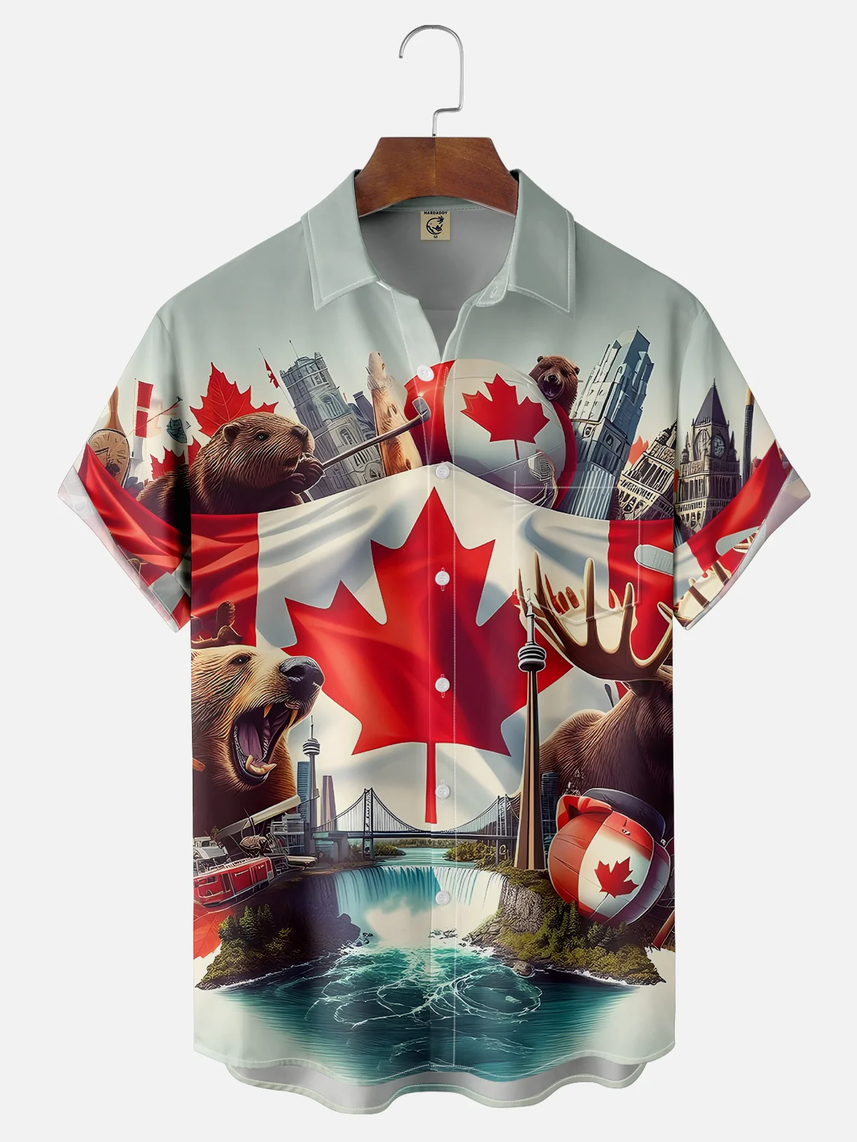 Moisture-wicking Canada Day Flag Art Chest Pocket Casual Shirt