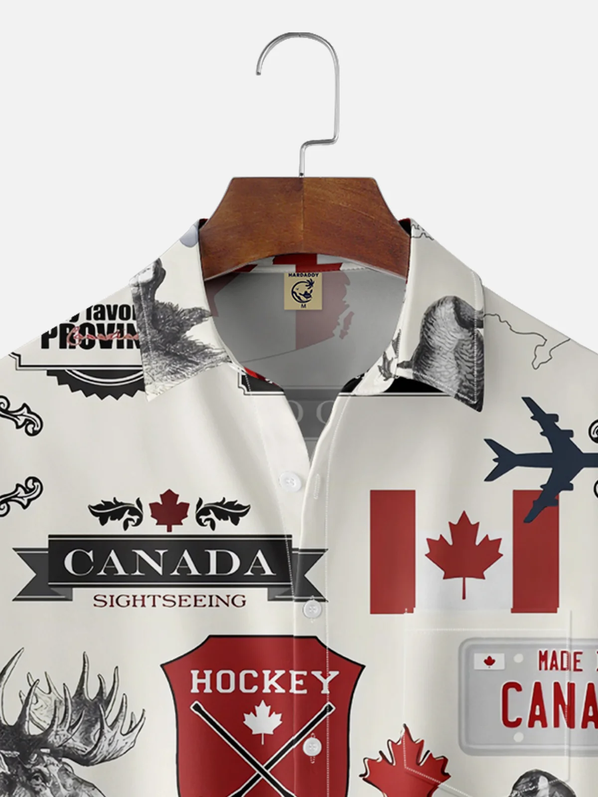 Moisture Wicking Canada Day Elk Maple Leaf Map Chest Pocket Hawaiian Shirt