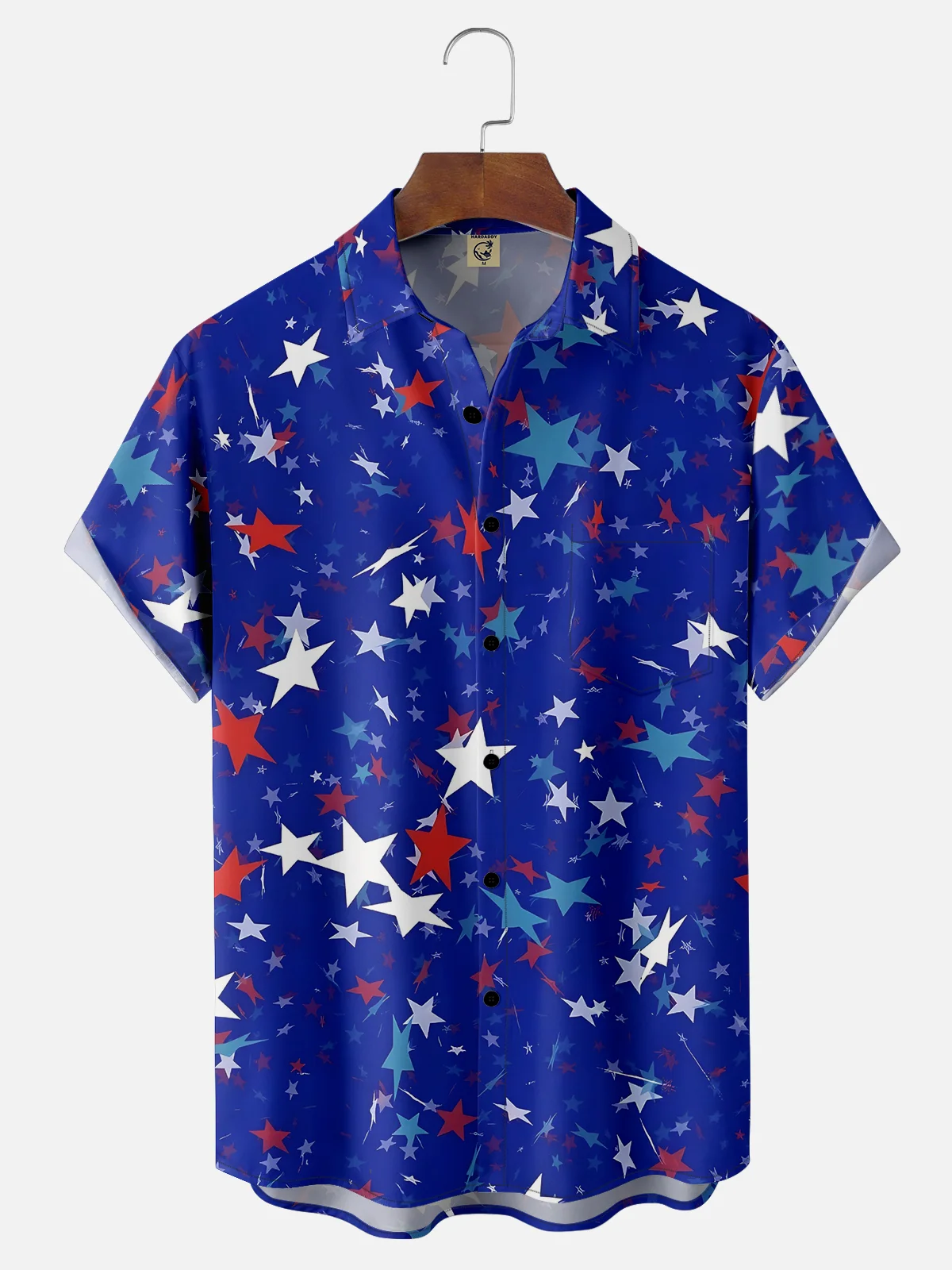Moisture-wicking 4th of July Star Chest Pocket Casual Shirt