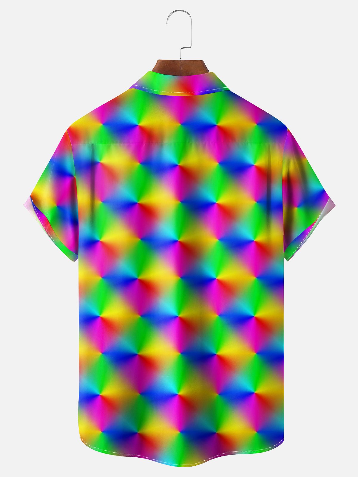 Moisture Wicking Gradient Geometric Color Block Chest Pocket Hawaiian Shirt