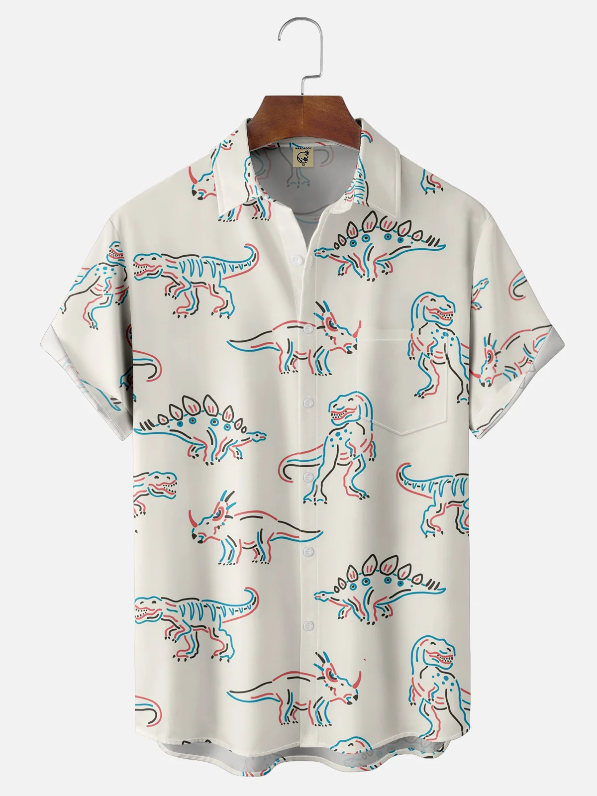 Moisture-wicking Dinosaurs Chest Pocket Hawaiian Shirt