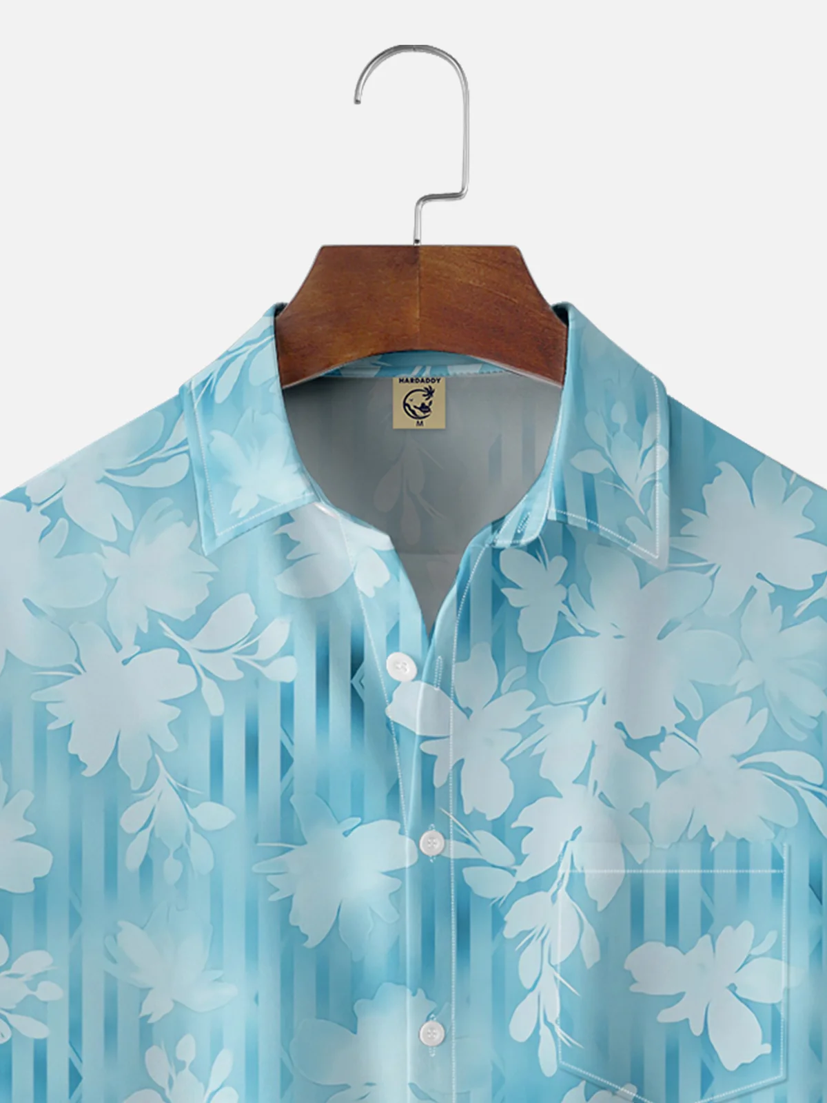 Moisture Wicking Gradient Abstract Tropical Plants Leaves Chest Pocket Hawaiian Shirt
