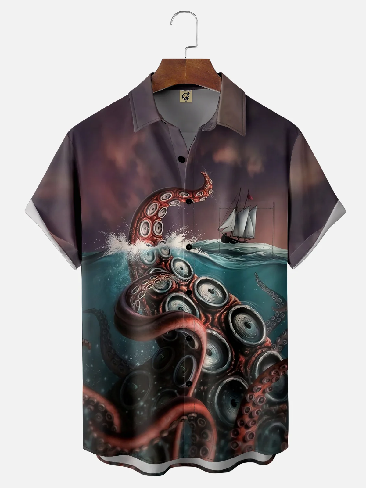 Moisture-wicking Giant Ocean Octopus Chest Pocket Hawaiian Shirt