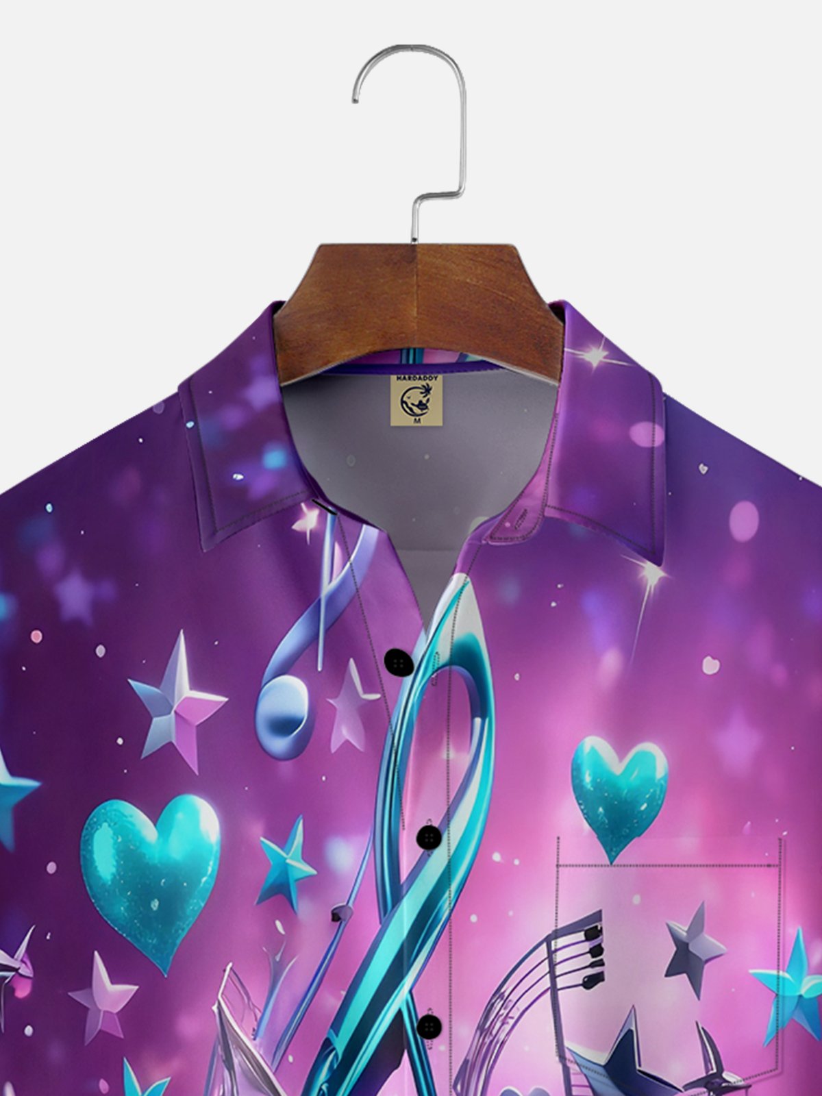 Moisture-wicking Abstract Gradient Musical Notes Chest Pocket Hawaiian Shirt