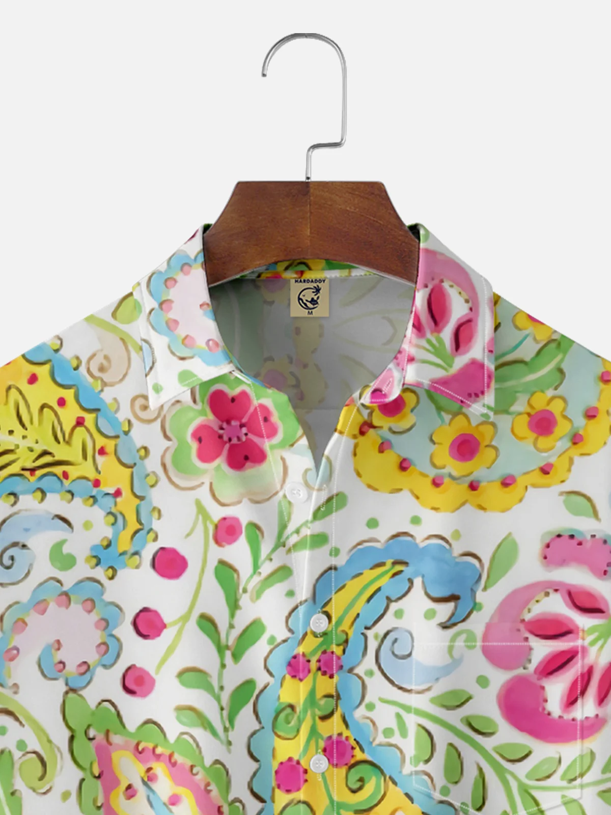 Moisture Wicking Ombre Abstract Paisley Flower Chest Pocket Hawaiian Shirt