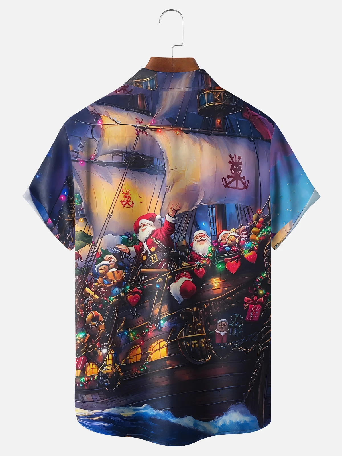 Moisture-wicking Pirate Ship Santa Claus Chest Pocket Casual Shirt