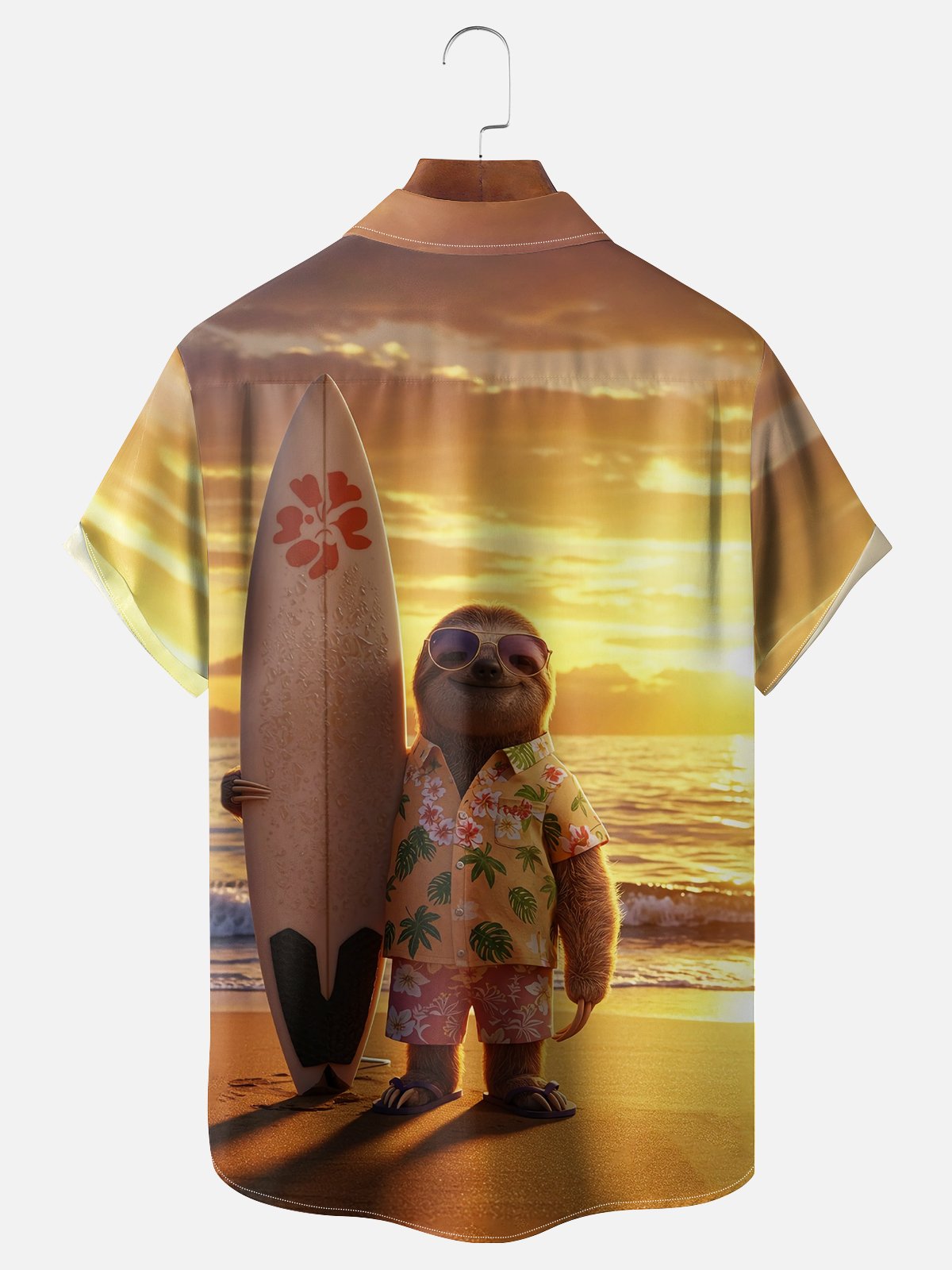 Moisture Wicking Surf Sloth Chest Pocket Hawaiian Shirt