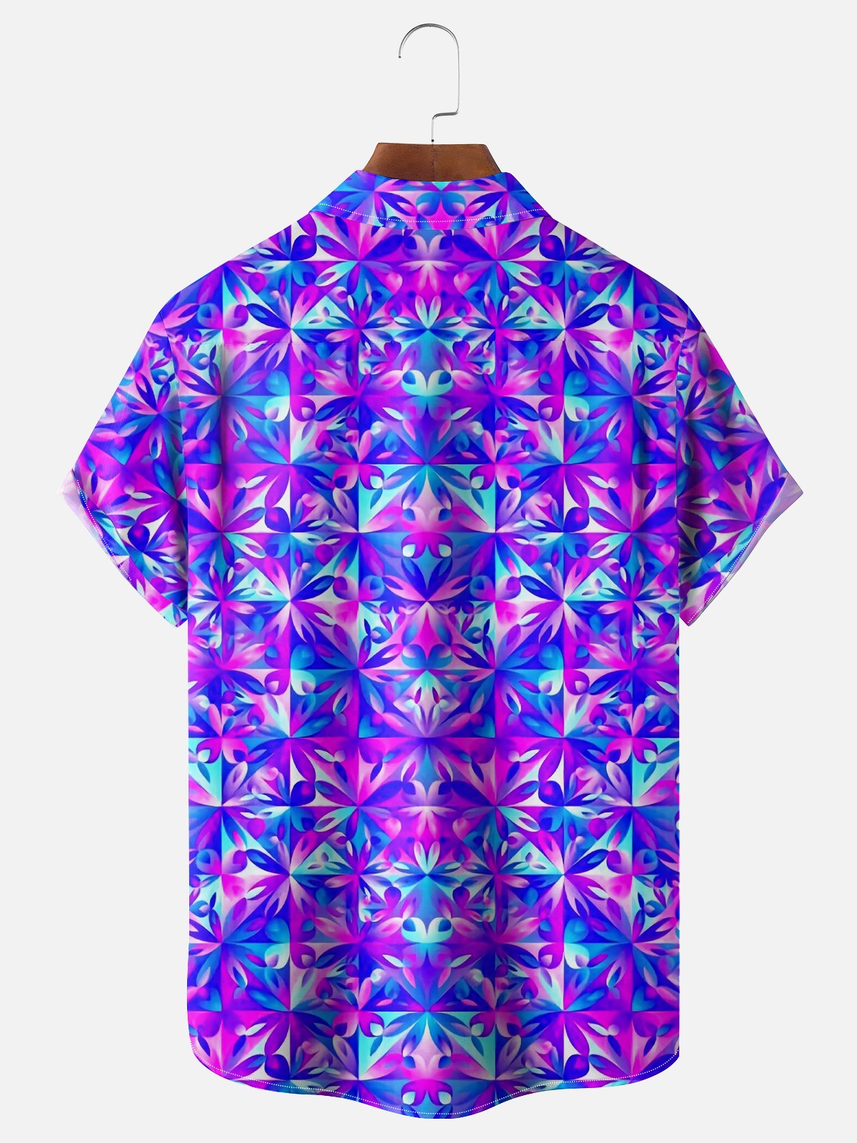 Moisture Wicking Gradient Abstract Geometric Chest Pocket Hawaiian Shirt