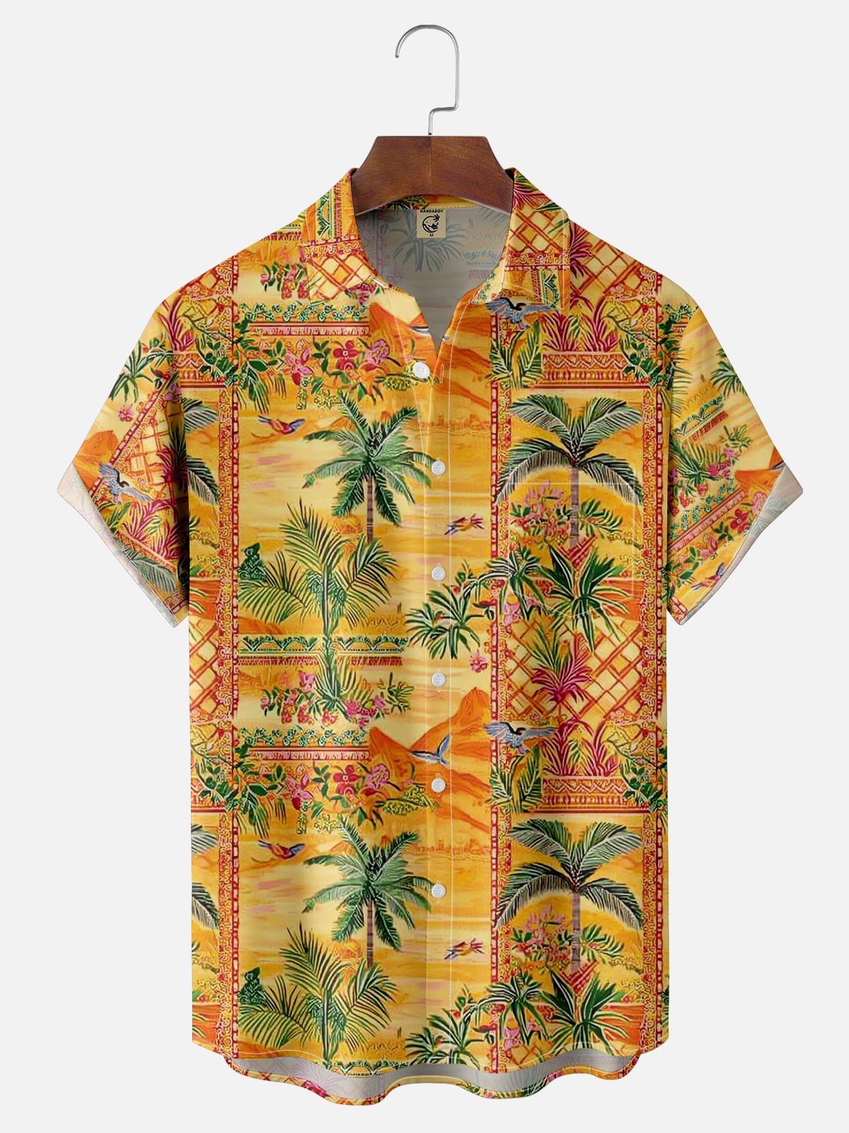 Moisture-wicking Mediterranean Italian Style Palm Tree Chest Pocket Hawaiian Shirt