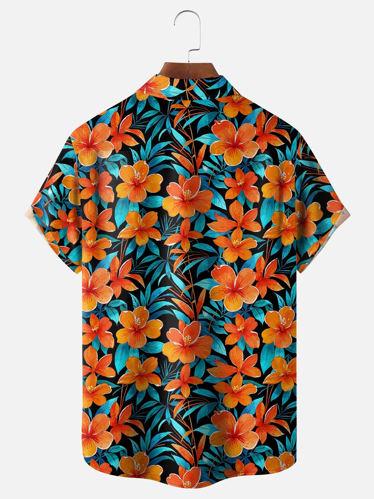 Moisture Wicking Tropical Floral Chest Pocket Hawaiian Shirt