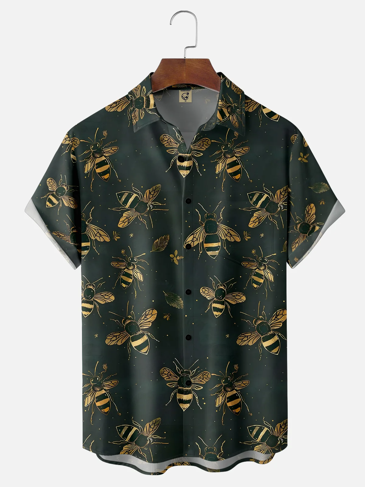 Moisture-wicking Fun Bee Print Art Chest Pocket Hawaiian Shirt