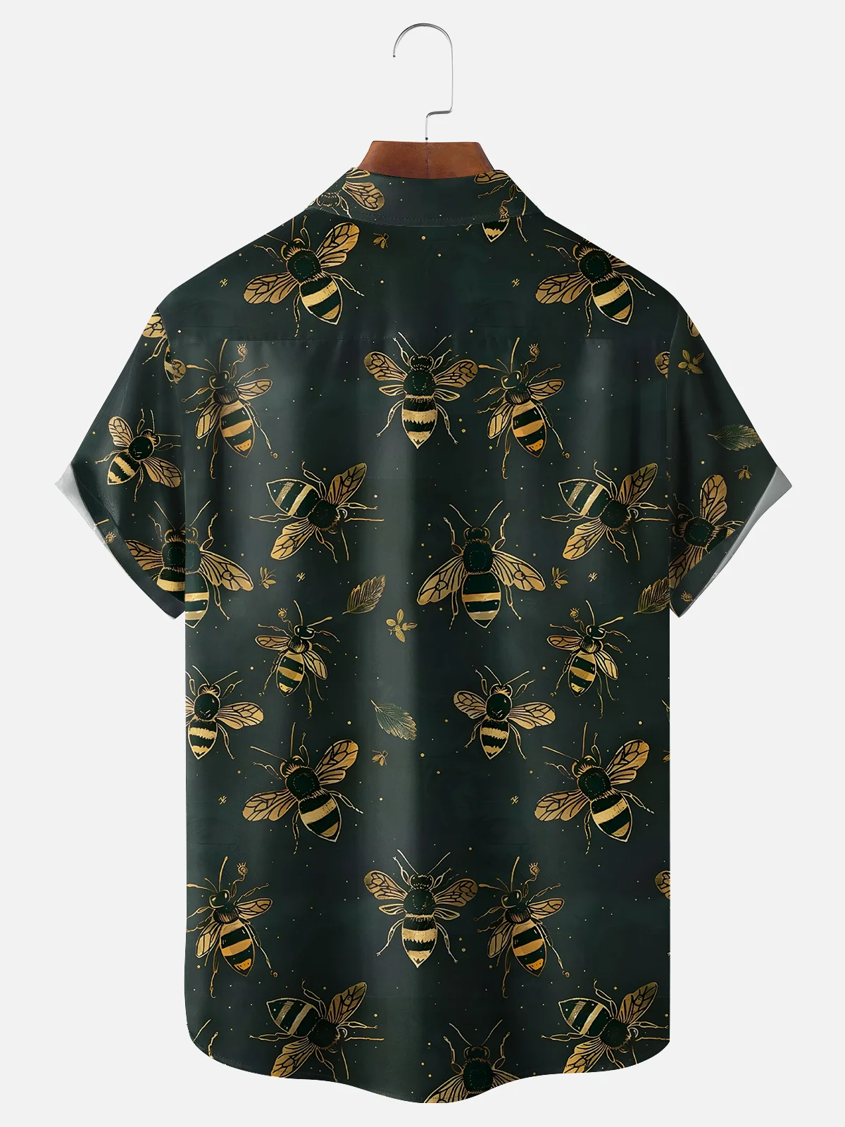 Moisture-wicking Fun Bee Print Art Chest Pocket Hawaiian Shirt