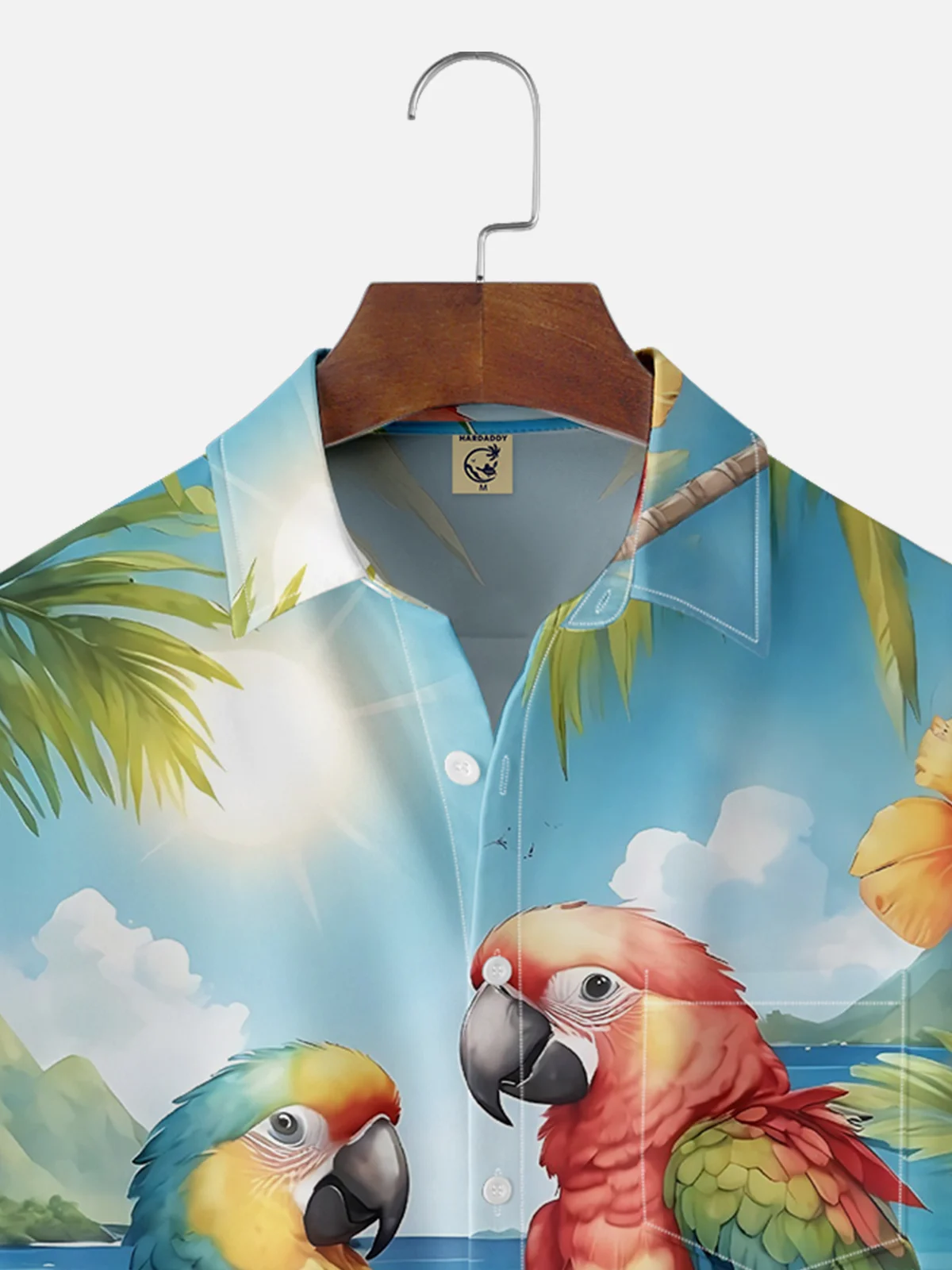 Moisture-wicking Summer Parrot Beach Cocktail Vacation Chest Pocket Hawaiian Shirt