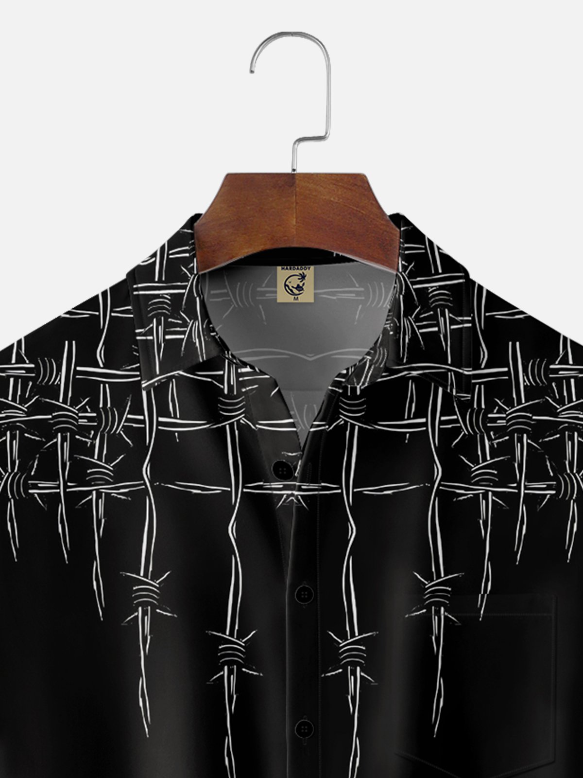 Moisture Wicking Abstract Geometric Barbed Wire Chest Pocket Hawaiian Shirt