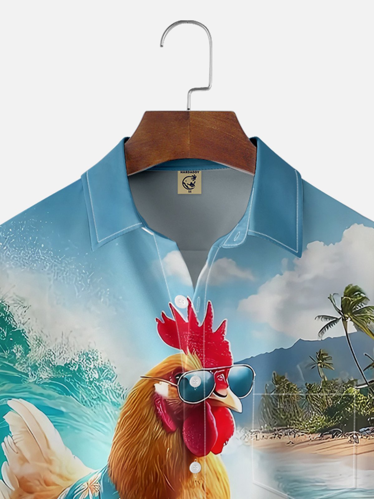 Moisture-wicking Summer Chicken Surf Beach Chest Pocket Hawaiian Shirt