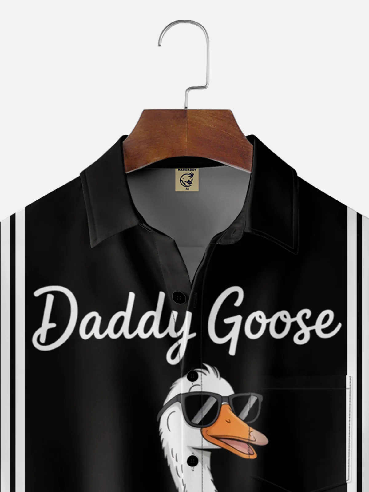 Moisture Wicking Striped Daddy Goose Chest Pocket Bowling Shirt