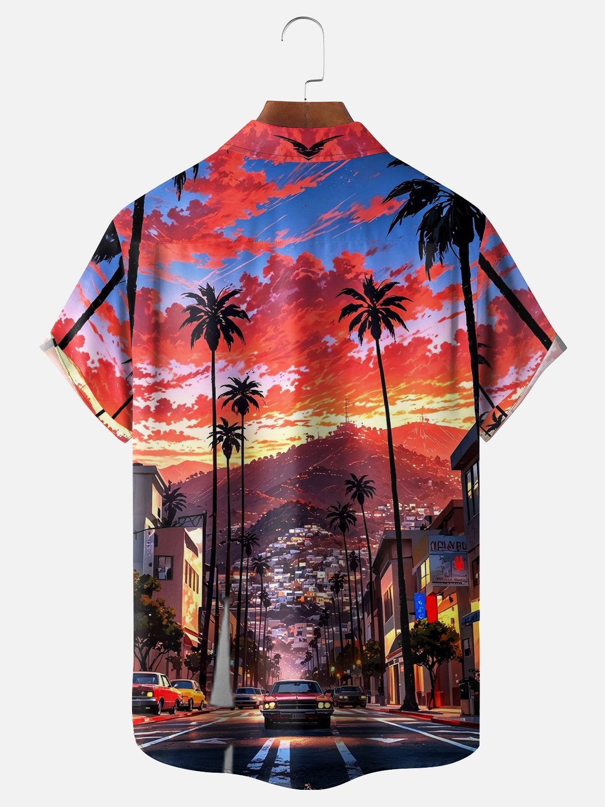 Moisture Wicking Coconut Tree Sunset Landscape Chest Pocket Hawaiian Shirt