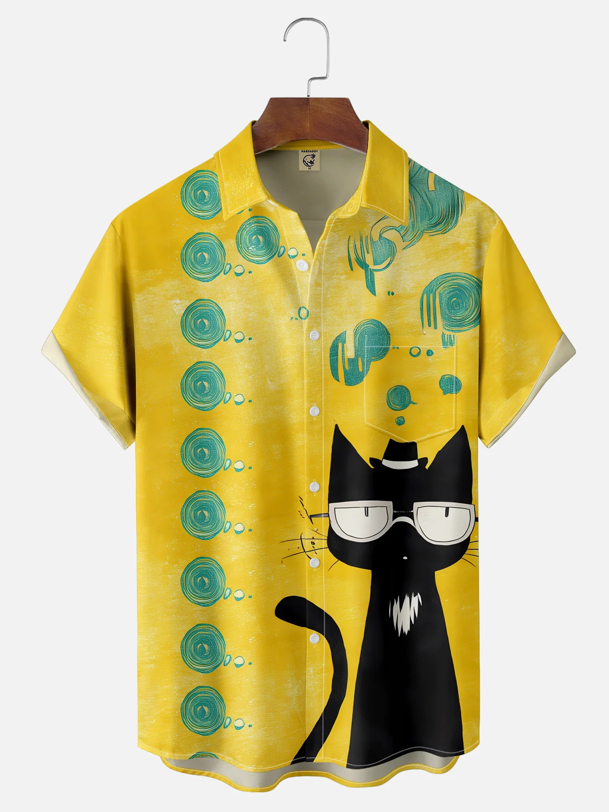 Moisture-wicking Black Cat Chest Pocket Casual Shirt