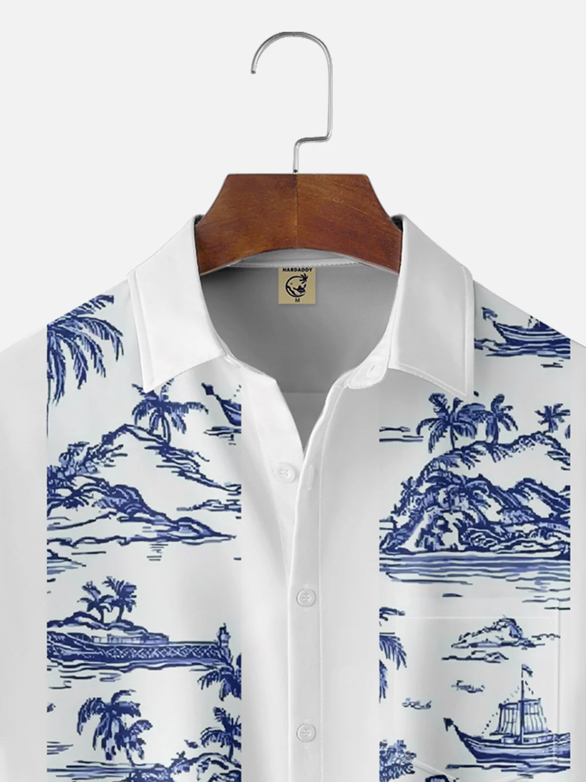 Moisture-wicking Palm Tree Chest Pocket Bowling Shirt
