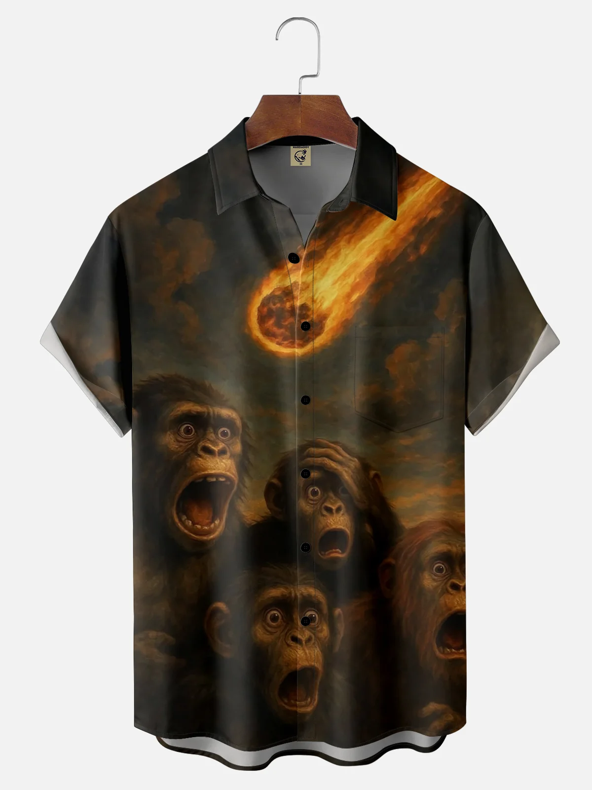 Moisture-wicking Fun Meteorite Orangutan Chest Pocket Hawaiian Shirt