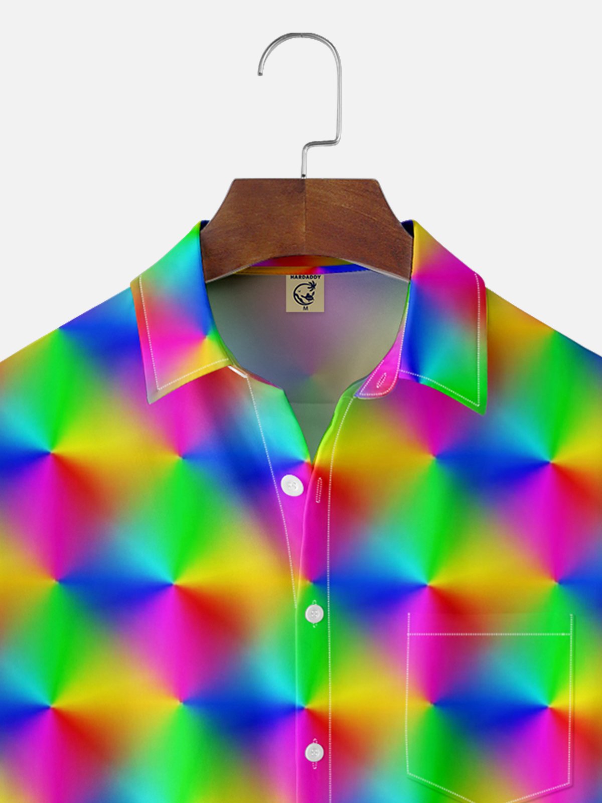 Moisture Wicking Gradient Geometric Color Block Chest Pocket Hawaiian Shirt