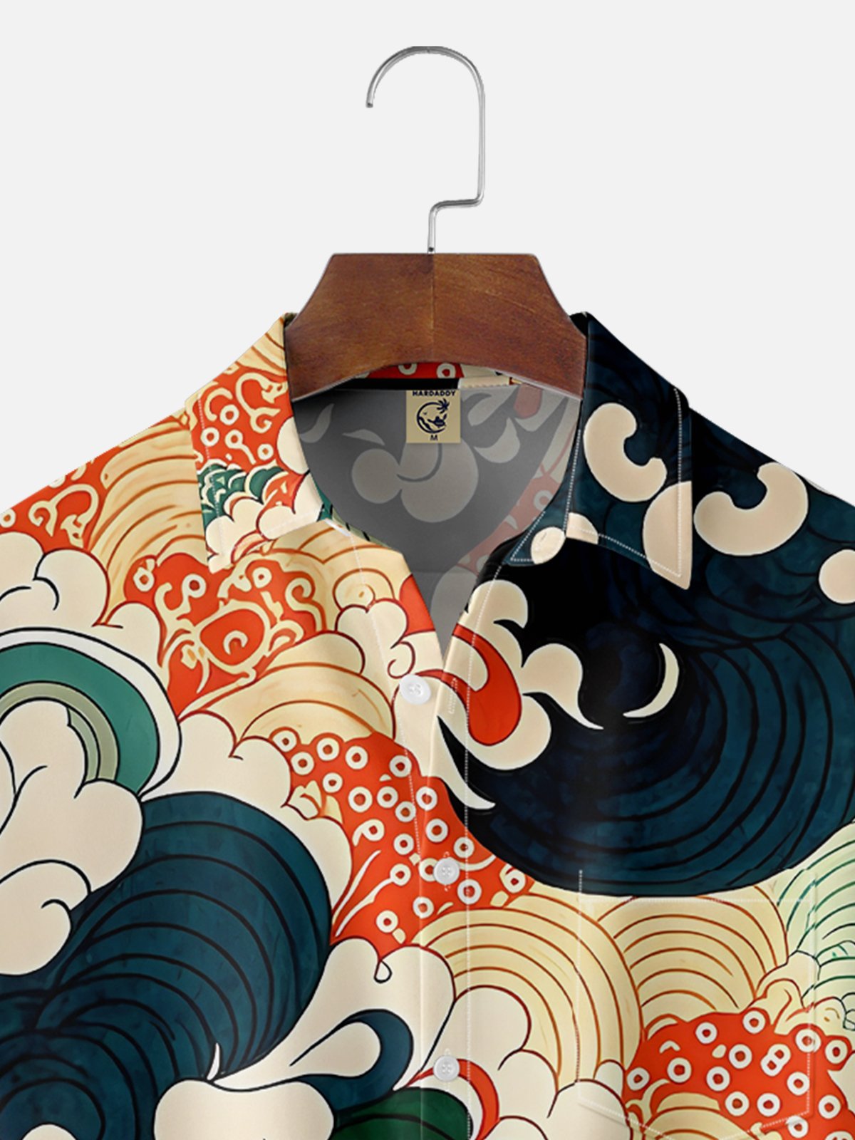 Moisture-wicking Japanese Wave Ukiyo-e Art Chest Pocket Casual Shirt