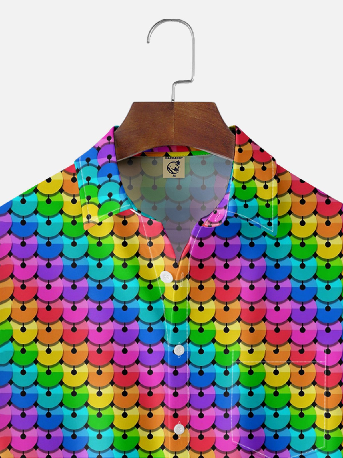 Moisture Wicking Gradient Stripe Polka Dot Chest Pocket Hawaiian Shirt