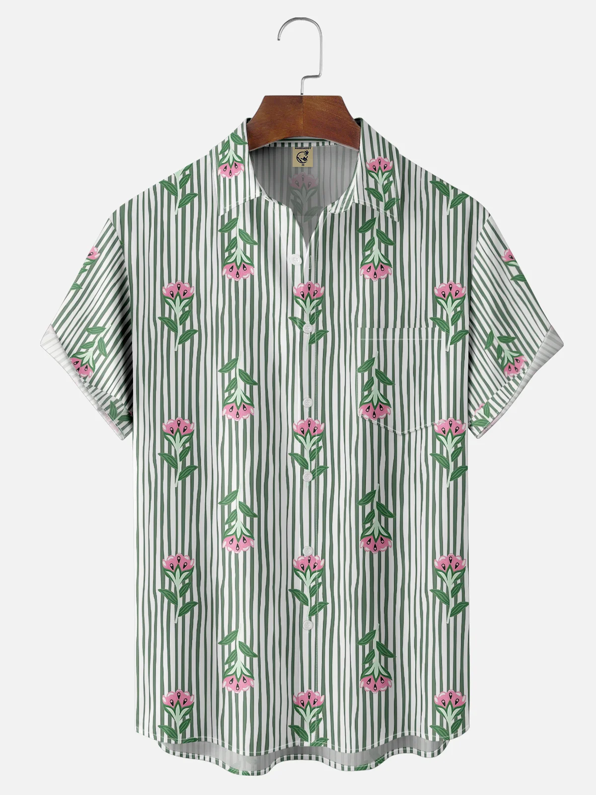 Moisture-wicking Floral Stripes Young Chest Pocket Hawaiian Shirt
