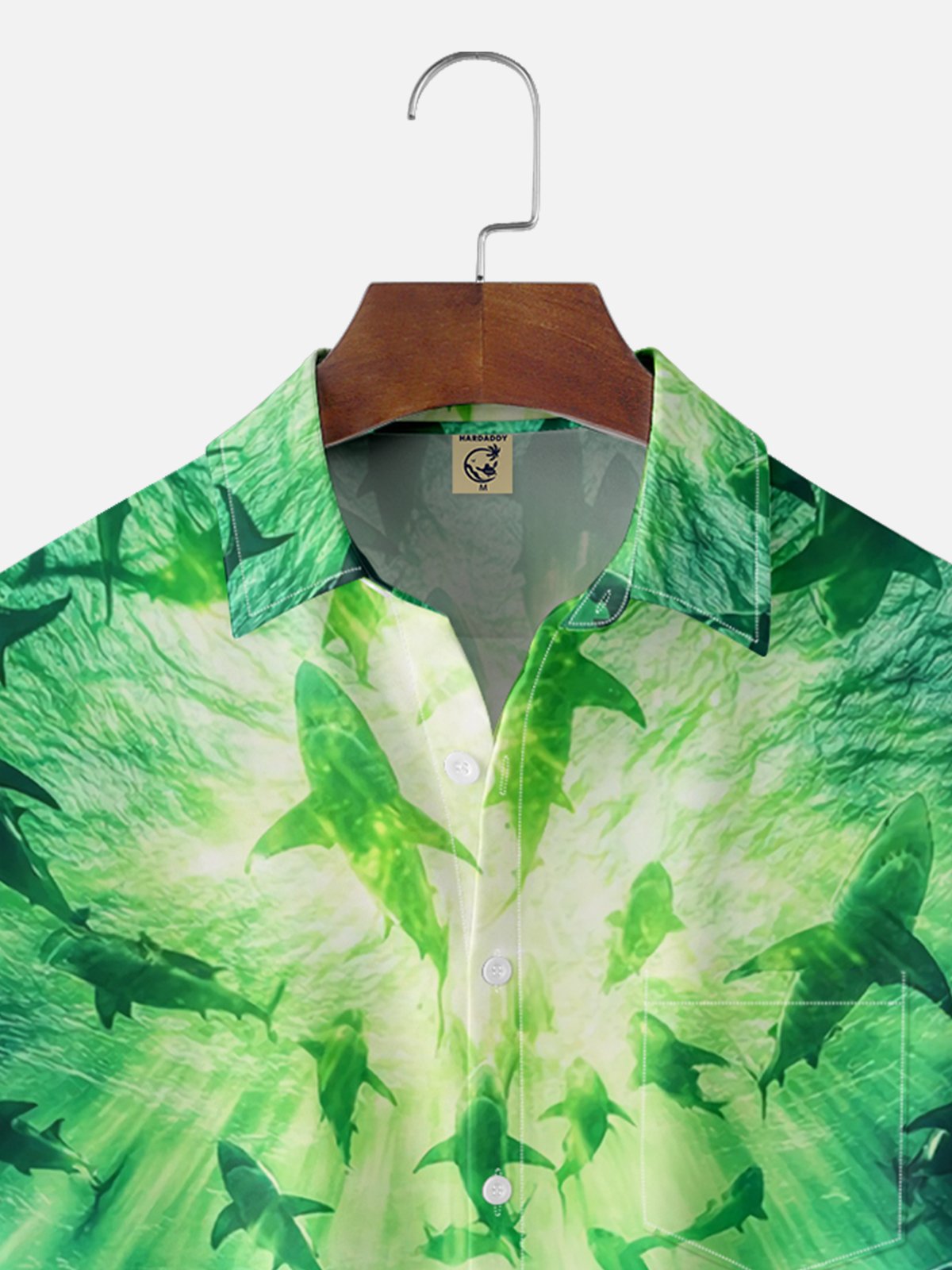 Moisture-wicking Fantasy Undersea Shark Chest Pocket Hawaiian Shirt