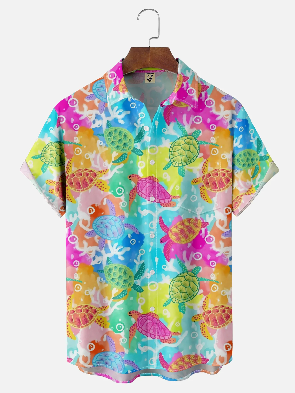 Moisture Wicking Contrast Turtle Chest Pocket Hawaiian Shirt