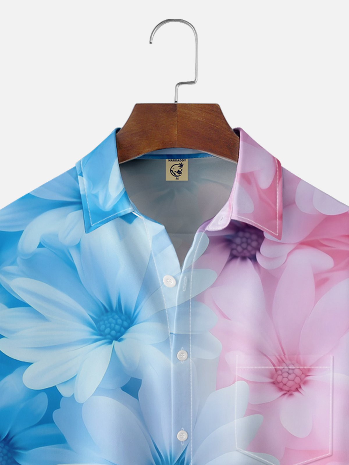 Moisture Wicking Gradient Floral Chest Pocket Hawaiian Shirt