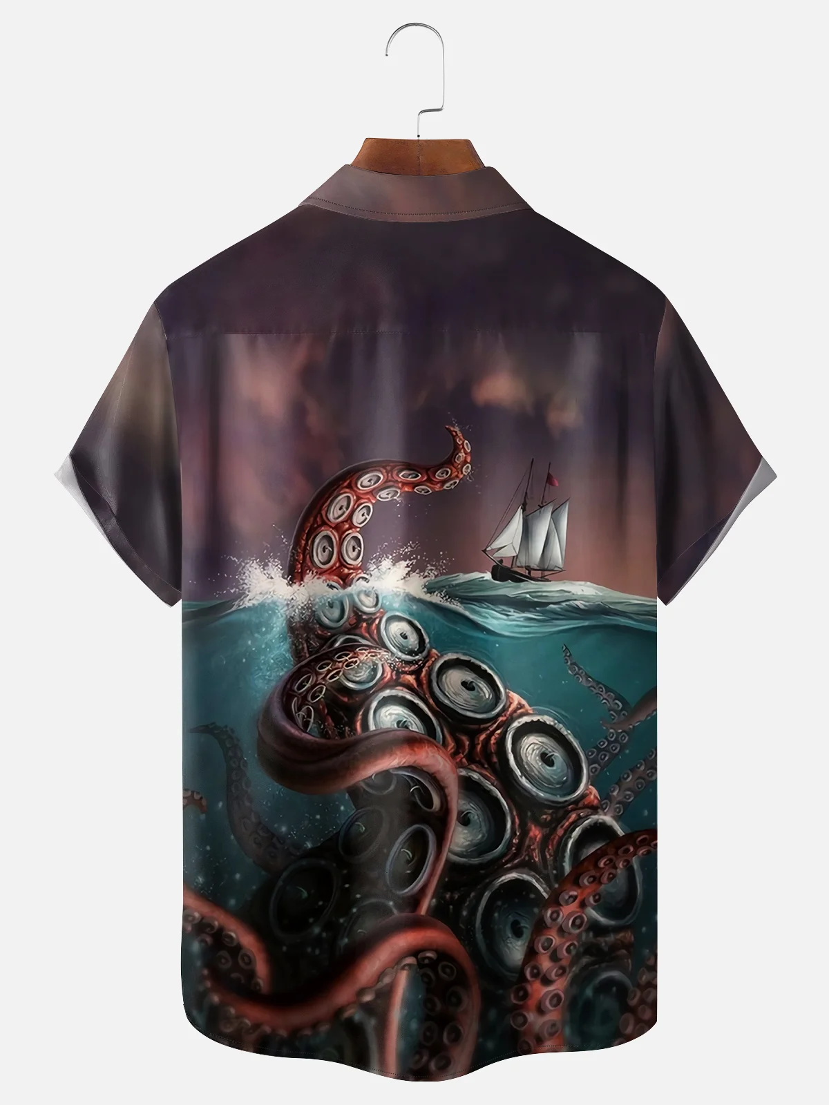 Moisture-wicking Giant Ocean Octopus Chest Pocket Hawaiian Shirt