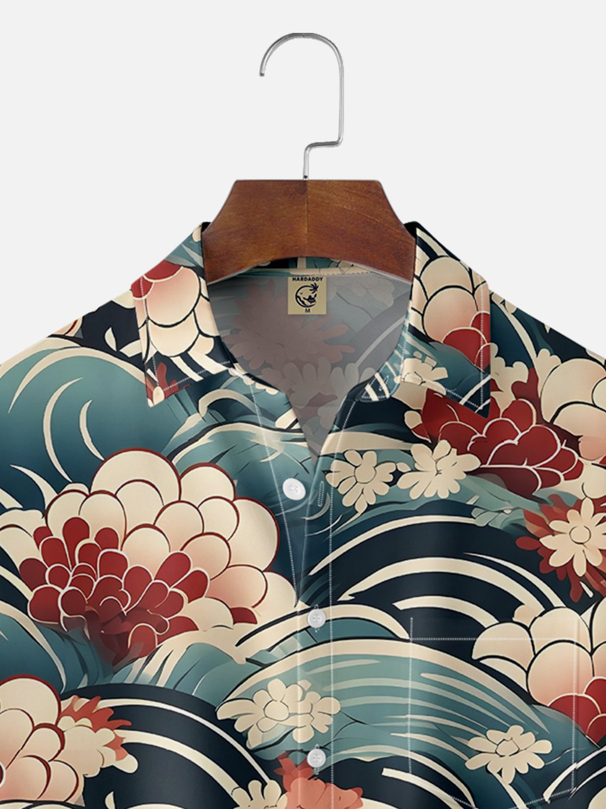 Moisture-wicking Japanese Flower Wave Ukiyo-e Art Chest Pocket Casual Shirt