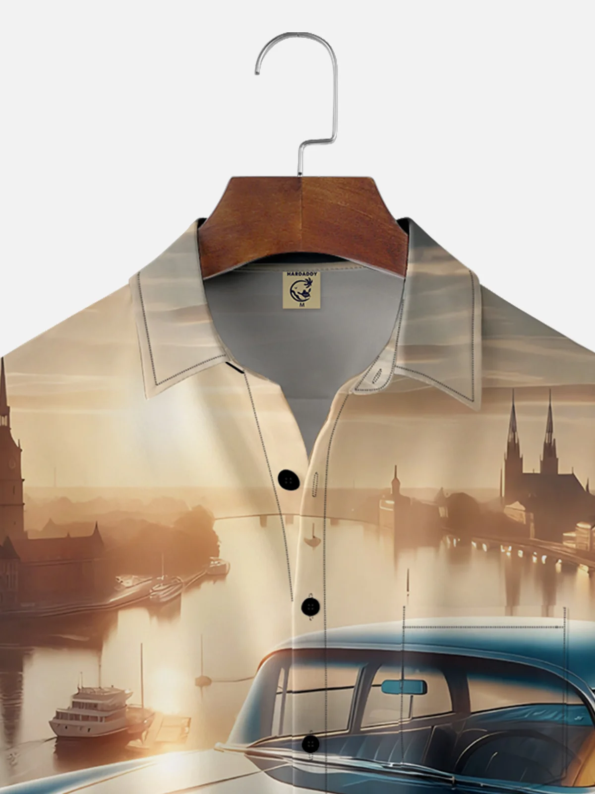 Moisture-wicking Retro Classic Car Art Chest Pocket Casual Shirt