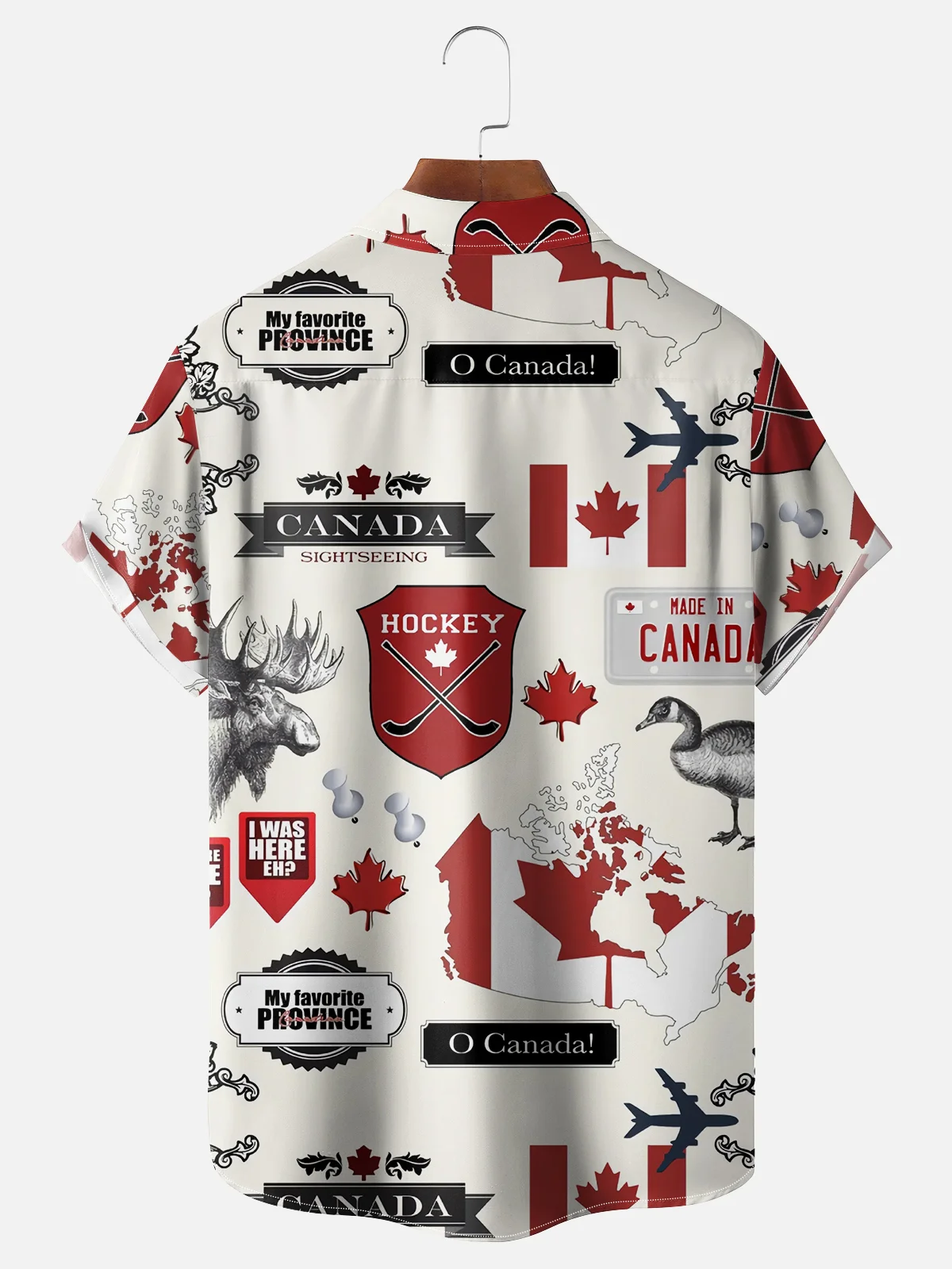 Moisture Wicking Canada Day Elk Maple Leaf Map Chest Pocket Hawaiian Shirt
