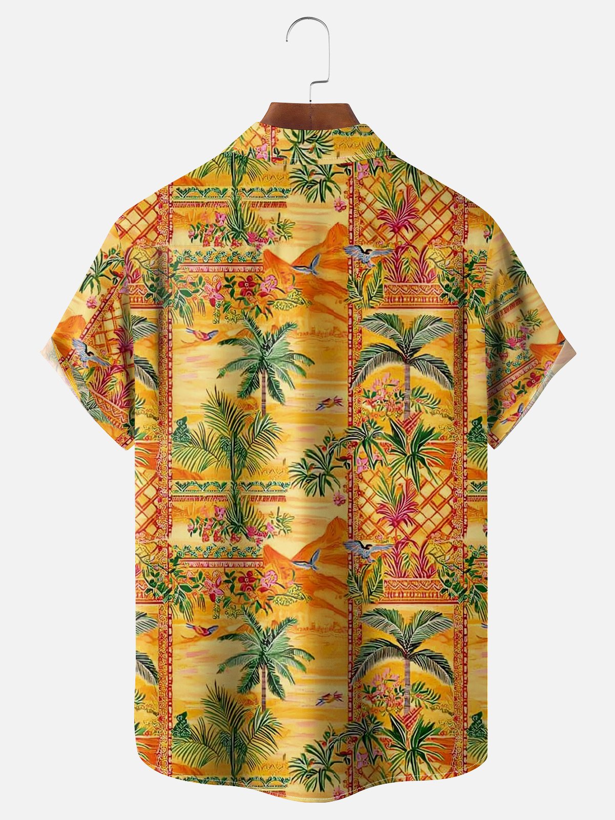 Moisture-wicking Mediterranean Italian Style Palm Tree Chest Pocket Hawaiian Shirt