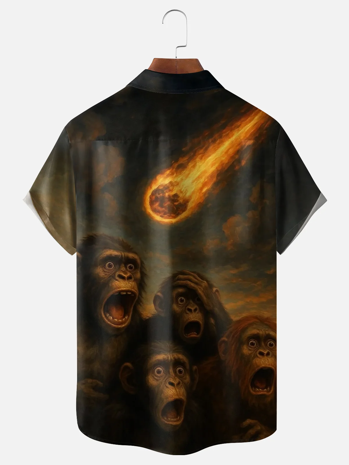 Moisture-wicking Fun Meteorite Orangutan Chest Pocket Hawaiian Shirt