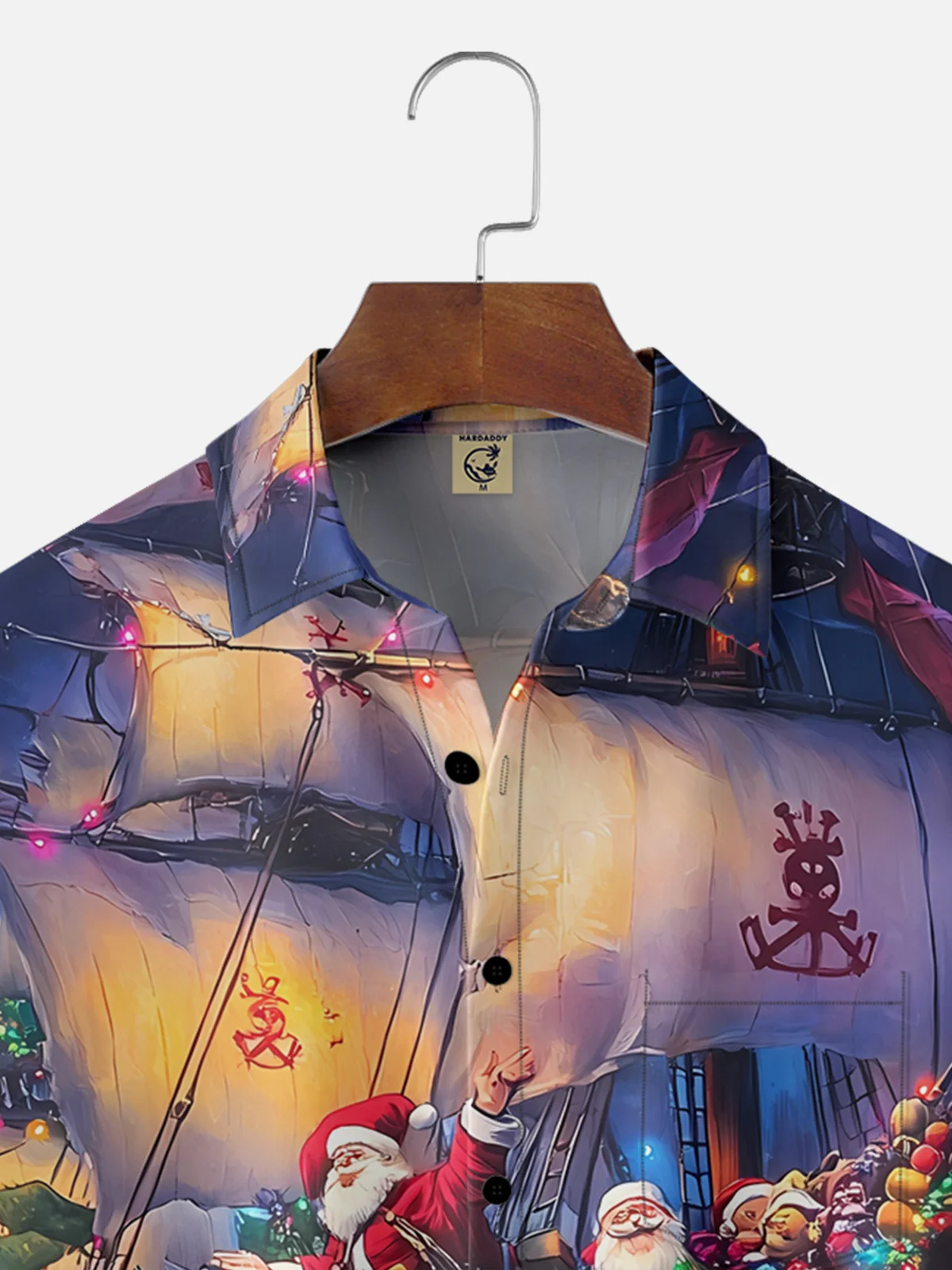 Moisture-wicking Pirate Ship Santa Claus Chest Pocket Casual Shirt