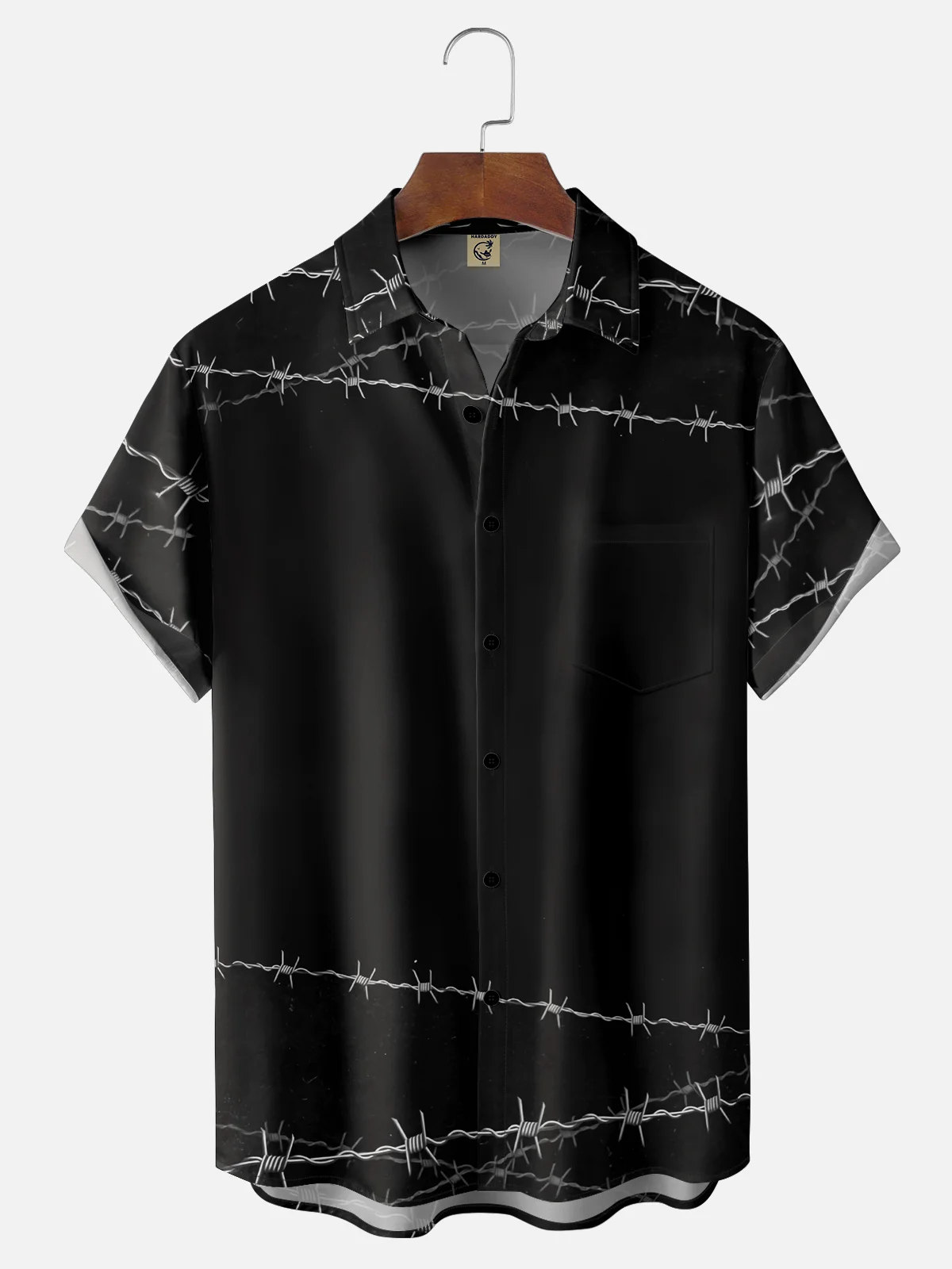 Moisture Wicking Abstract Geometric Barbed Wire Chest Pocket Hawaiian Shirt