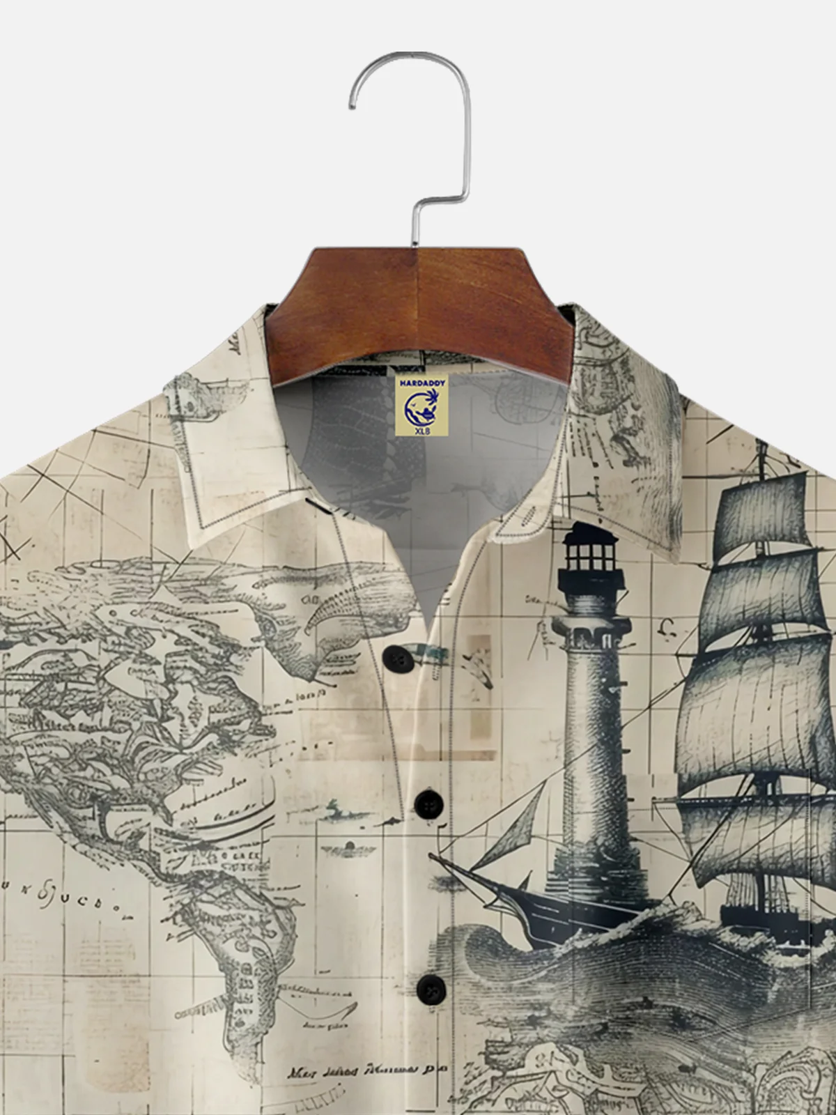 Big Size Moisture-wicking Ocean Map Sailboat Lighthouse Chest Pocket Casual Shirt