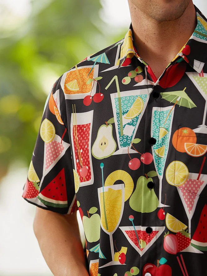 Tall Size Moisture-wicking Geomatric Cocktail Chest Pocket Hawaiian Shirt