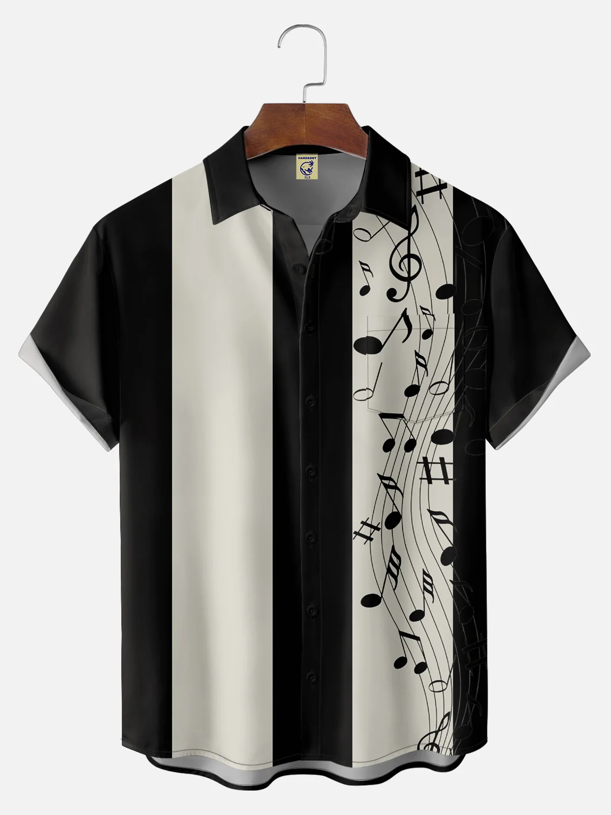 Big Size Moisture-wicking Music Note Chest Pocket Bowling Shirt