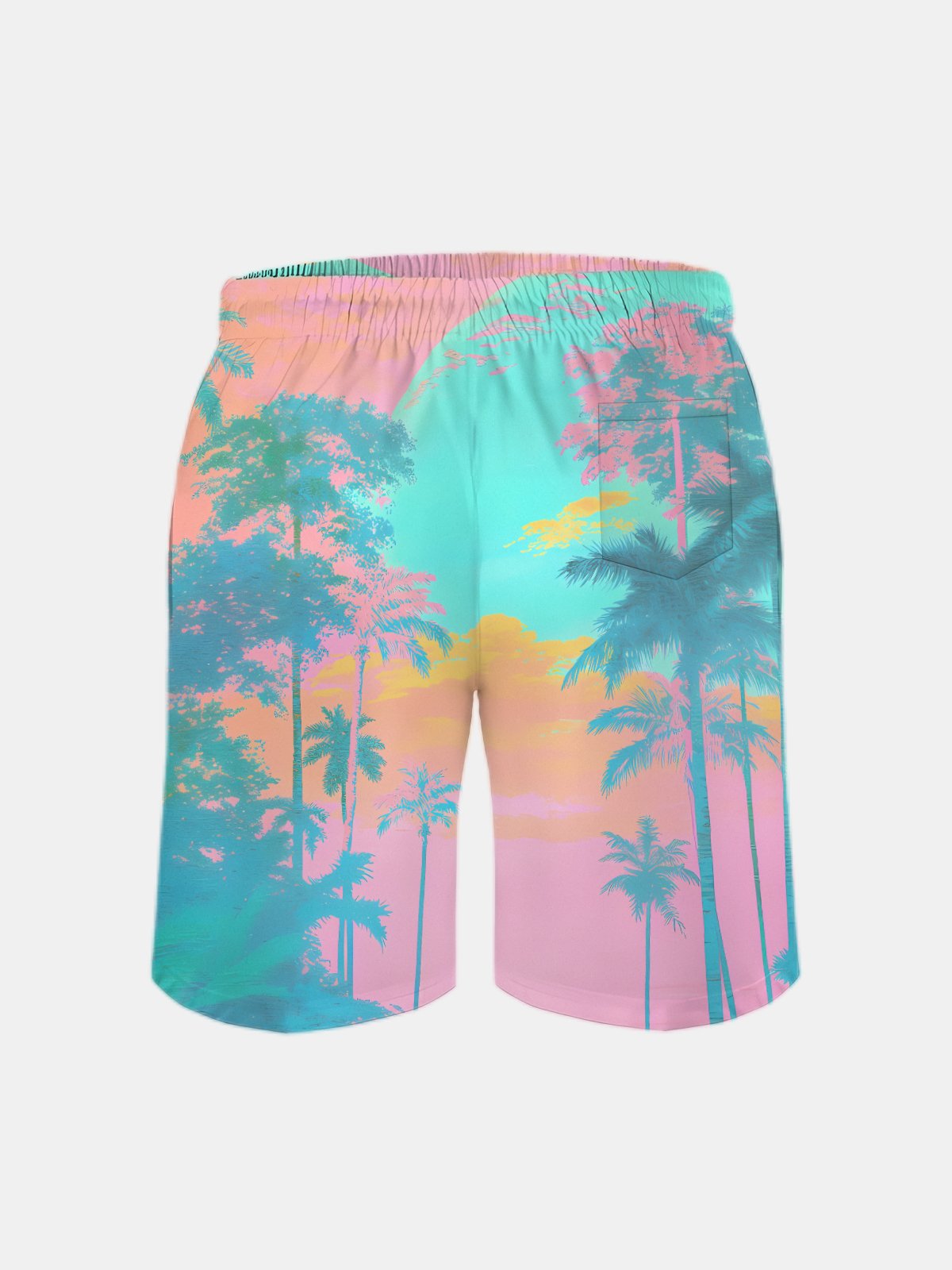 Men's Swim Trunks Hawaiian Tropical Palm Tree Beach Shorts with Pockets