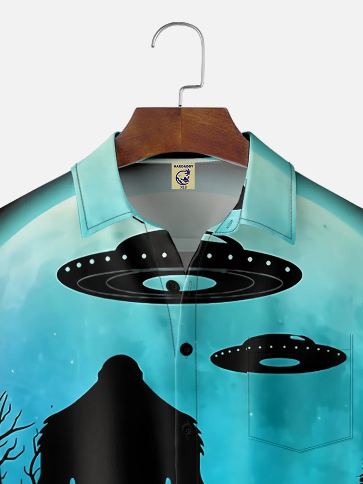 Big Size Moisture-wicking Big Foot Alien Chest Pocket Casual Shirt